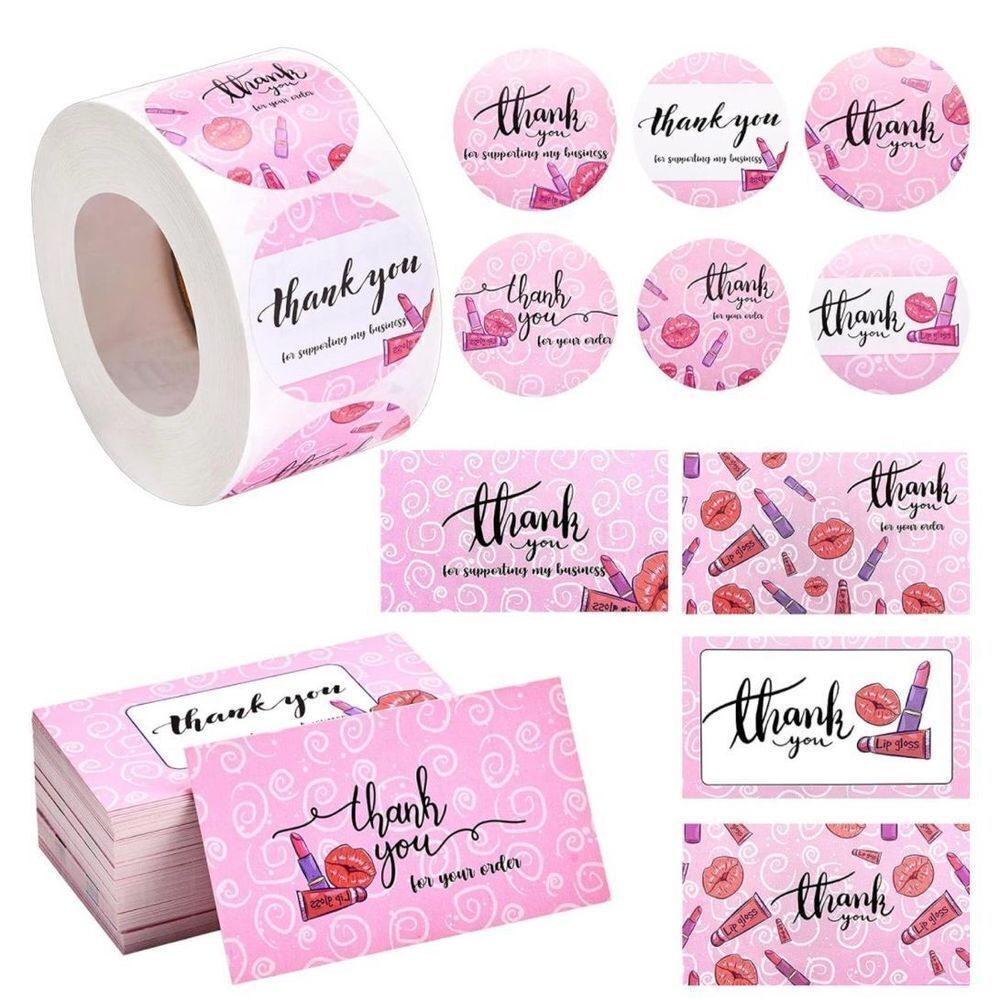 120 Pieces Thank You for Order Cards Thank You Business Card and 600 Pieces Roun